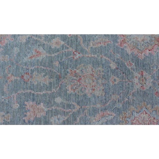 Cream Keivan Woven Arts Oushak Rug With Light Blue Field 2'11 X 5'8 For Sale - Image 8 of 9
