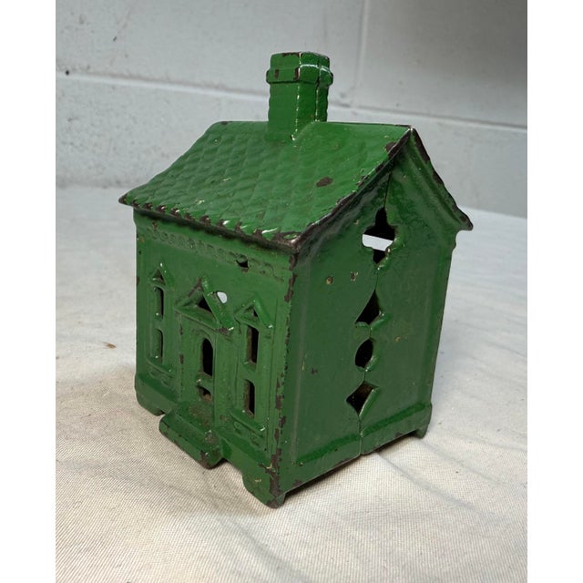 Share Antique 1927 Cast Iron Green House Still Coin Bank by Andy & Susan Moore For Sale - Image 4 of 9