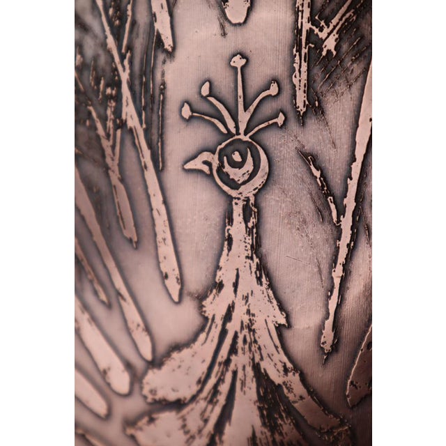 Copper Scandinavian Copper Aurora Wall Light with Peacock attributed to Bjørn Wiinblad, Denmark, 1950s For Sale - Image 8 of 16