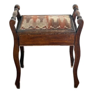 1930s Velvet-Top Wood Storage Stool For Sale