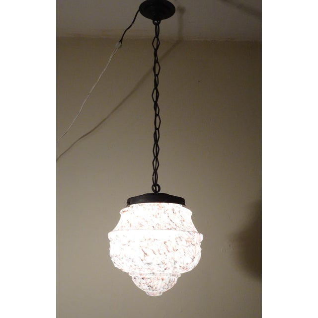 Art Deco Opaline Pate de Verre Chandelier with Relief Decorations, 1920s For Sale - Image 15 of 17