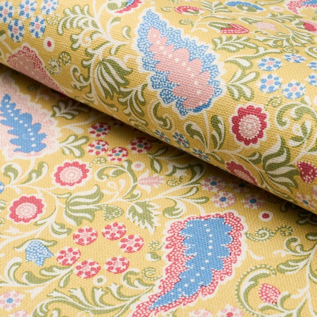 Schumacher SAMPLE - Schumacher Peggy Paisley Fabric In Lemonade For Sale - Image 4 of 4