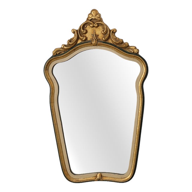 Louis XV Small Green and Cream Gilt Mirror, Italy, 1950s For Sale