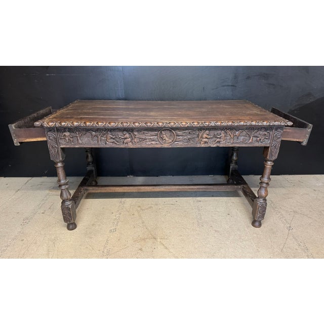Antique Table in Carved Oak, 1860 For Sale - Image 3 of 14