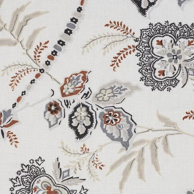 Delicate and exotic, this alluring mid-scale floral is printed on a 100% Linen ground. Its scrolling vines, leaves and...