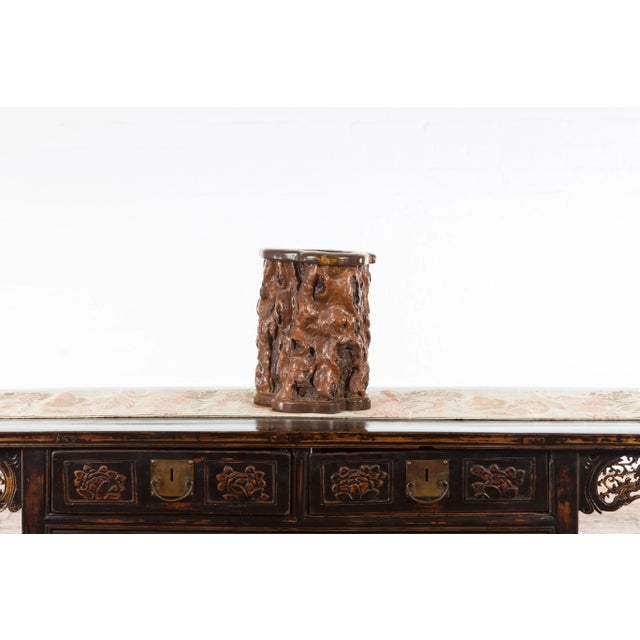Chinese Rustic Vintage Oval Root Planter with Dark Brown Patina For Sale In New York - Image 6 of 11