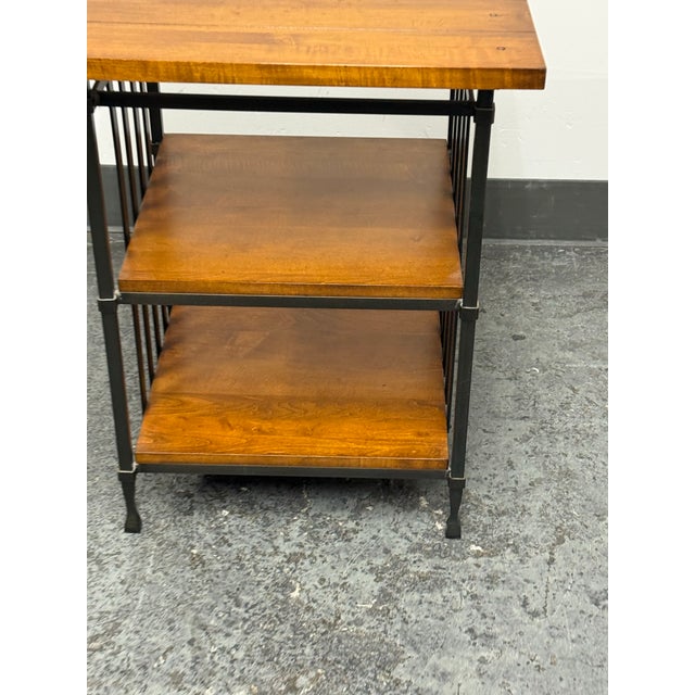 2020s Industrial Iron + Wood Three Tier Side Table For Sale - Image 5 of 12