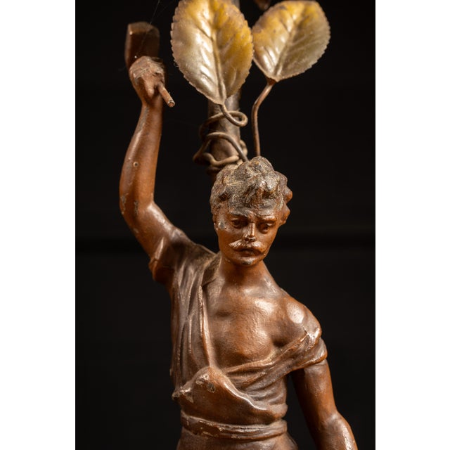 Antique Art Nouveau German Spelter Blacksmith Lamp For Sale - Image 4 of 8