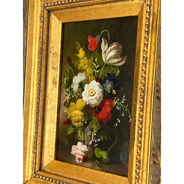 Wood Pair of 20th Century Oil on Board Floral Still Life Paintings in Giltwood Frames For Sale - Image 7 of 12
