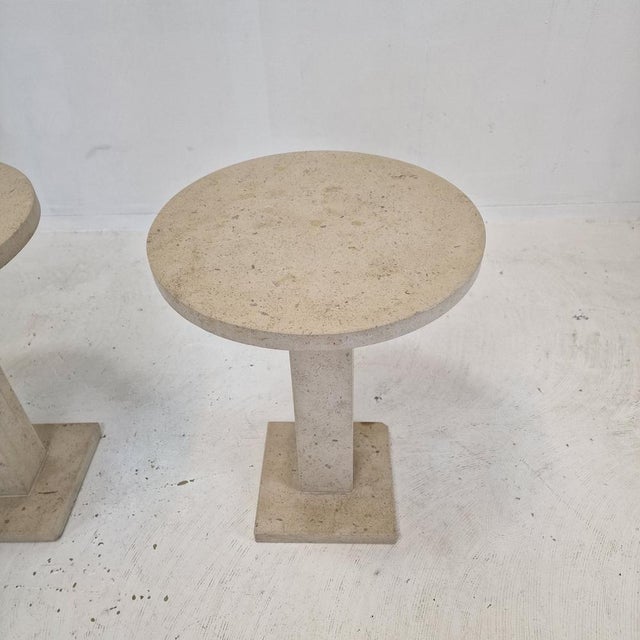 Beige Italian Travertine Pedestals or Side Tables, 1980s, Set of 2 For Sale - Image 8 of 18