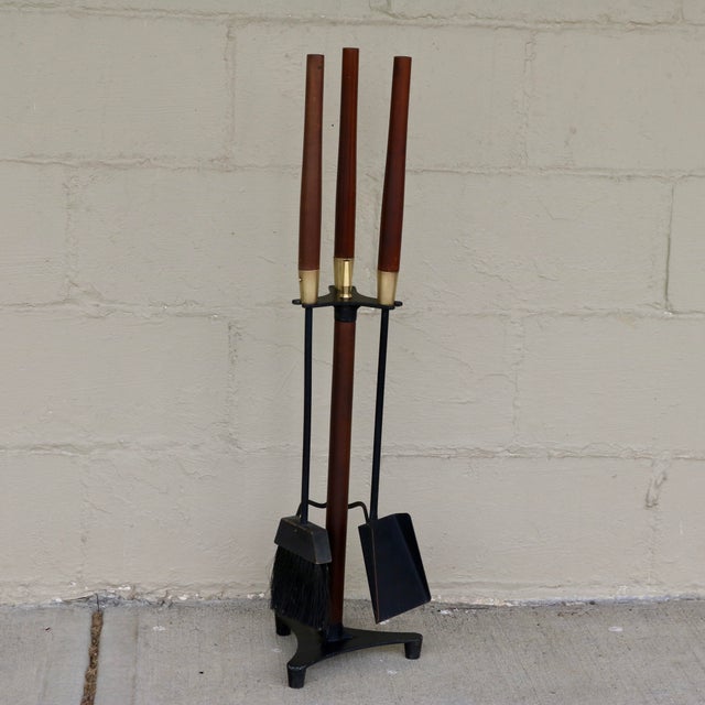 Mid 20th Century Wrought Iron, Brass and Wood Fireplace Tools by Seymour Manufacturing For Sale In Cincinnati - Image 6 of 9