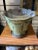 French Antique Green Pheasant Bird and Floral Garland Porcelain Bowl / Brass Footed Cache Pot / Jardiniere For Sale - Image 3 of 6