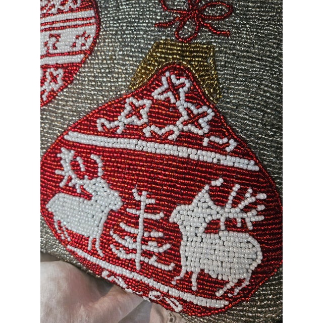 Early 21st Century Cynthia Rowley Beaded Holiday Christmas Pillow For Sale - Image 5 of 7