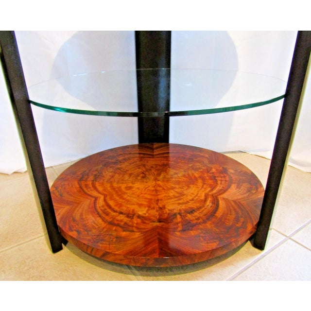 Wood 1990s Theodore Alexander Art Deco Style Round Wood and Glass Center / End Table For Sale - Image 7 of 9