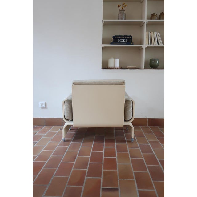 Space Age Bentwood and Velvet Lounge Chair on Castors, 1970s For Sale - Image 4 of 16