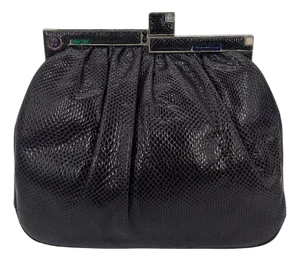 Late 20th Century Judith Leiber Dark Purple Lizard Clutch
