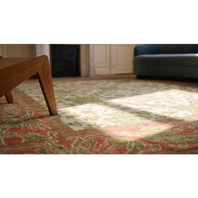 1930s Ivory European Modern Antique Spanish Cuenca Rug 6'6" X 10' Handknotted Wool Carpet For Sale - Image 9 of 11