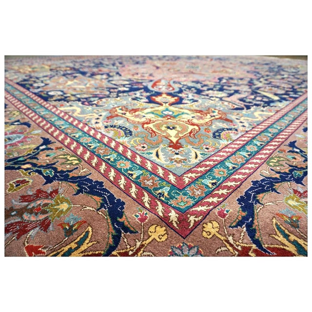 Textile Antique Persian Tabriz Wool 10X13 Navy, Rose, Rust & Ivory Handmade Area Rug #1140102 For Sale - Image 7 of 9