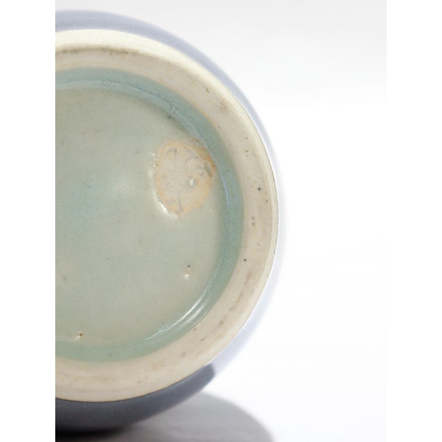 Signed Japanese Porcelain Periwinkle Blue Glaze Mallet Vase For Sale - Image 11 of 14