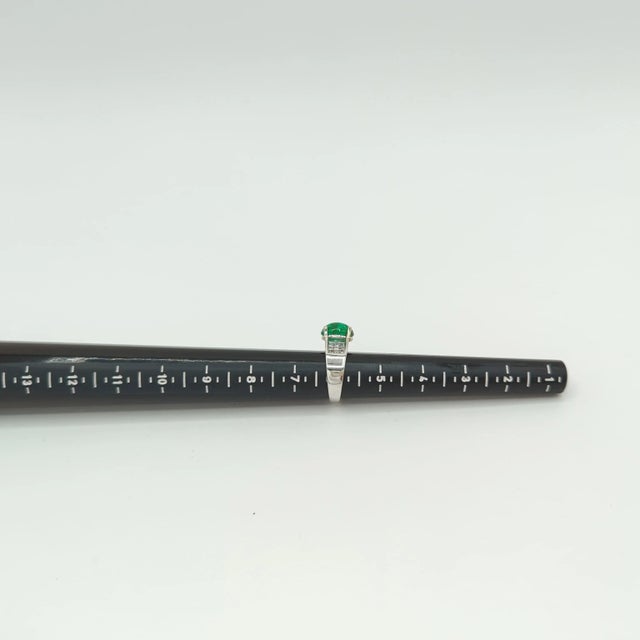 Metal Emerald Cabochon and White Diamond Cocktail Ring in 18K White Gold, size 6 For Sale - Image 7 of 7