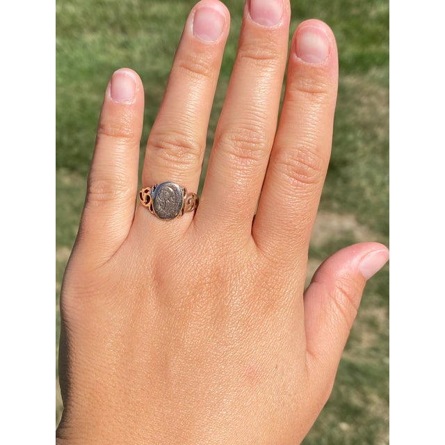 The Lithonia: Ladies Yellow Gold Engraved Signet Ring For Sale - Image 9 of 10