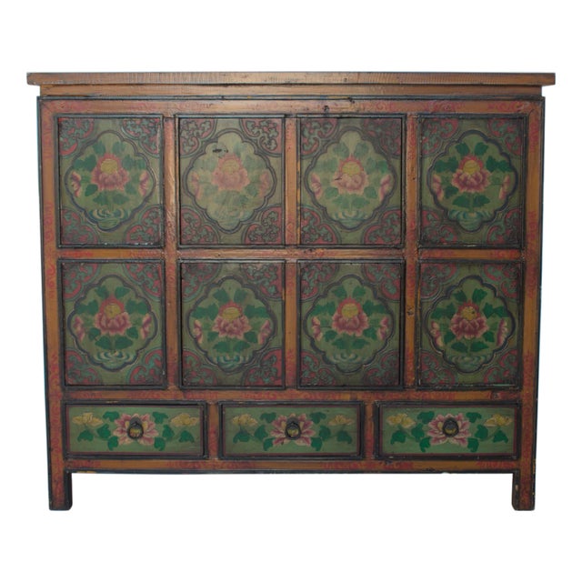 Antique Tibetan Cabinet, Hand Painted, Late 19th Century/Early 20th Century For Sale