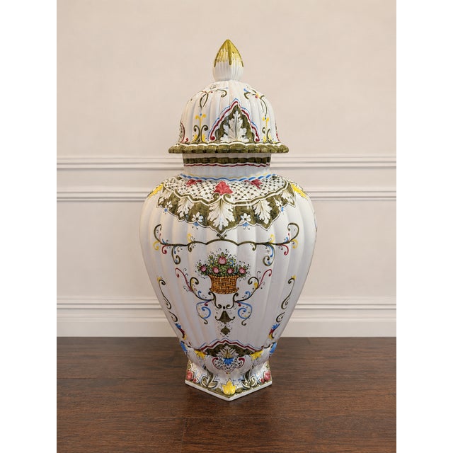 Ceramic Monumental Signed Italian Hand-Painted Porcelain Lidded Urn by M. Dalla Costa, 35" For Sale - Image 7 of 12