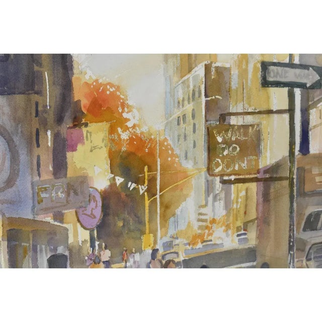 1990s 1990s James C. Borden Large Cityscape Street Scene Watercolor Painting Cerused Frame For Sale - Image 5 of 14
