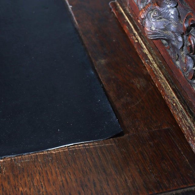 Antique Rj Horner Carved Oak Kneehole Desk With Figural Carved Pulls C1910 For Sale - Image 10 of 16