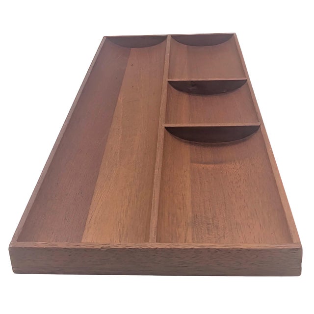 Mid-Century Modern 1960s Danish Teak Wood Partitioned Desk or Vanity Organizer / Vide Poche For Sale - Image 3 of 10