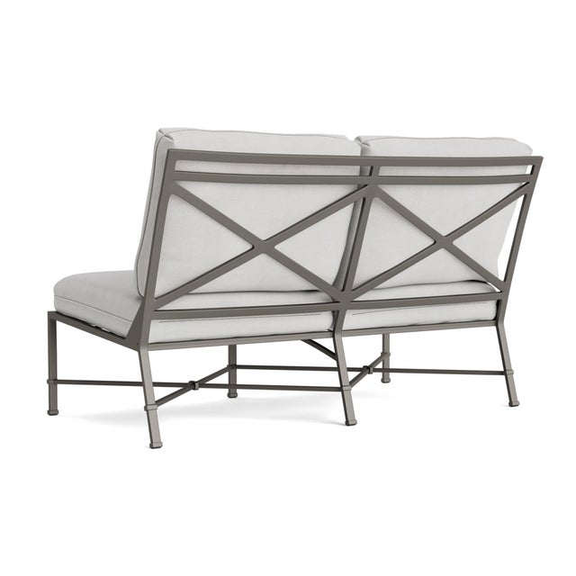 Not Yet Made - Made To Order Brown Jordan Venetian Armless Loveseat, Mica frame with Fusion Dove fabric For Sale - Image 5 of 11