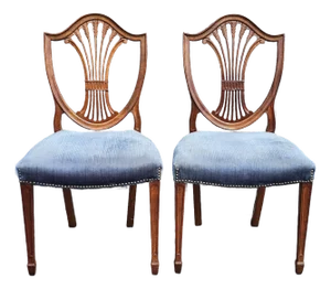 Pair Hepplewhite Style Mahogany and Upholstered Shield Back Side Chairs