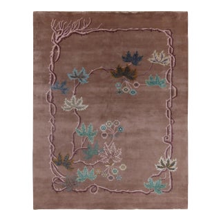 Rug & Kilim Chinese Style Art Deco Rug in Brown, Bordeaux & Blue Florals - 12'x18' For Sale