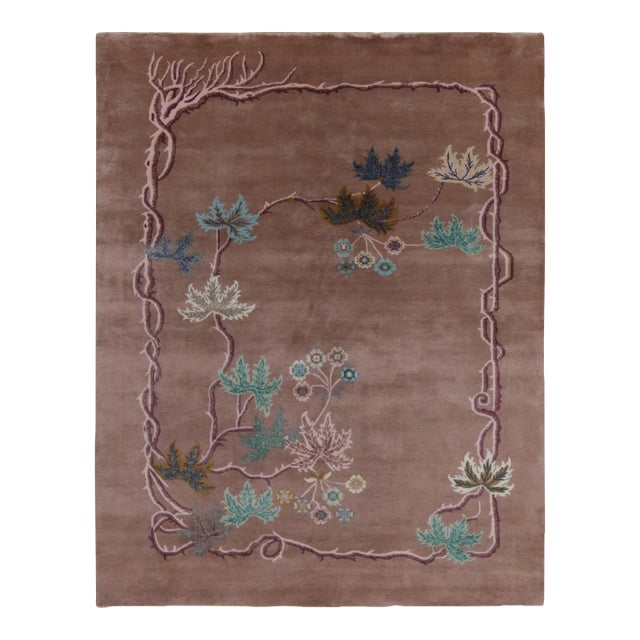 Rug & Kilim Chinese Style Art Deco Rug in Brown, Bordeaux & Blue Florals - 12'x18' For Sale