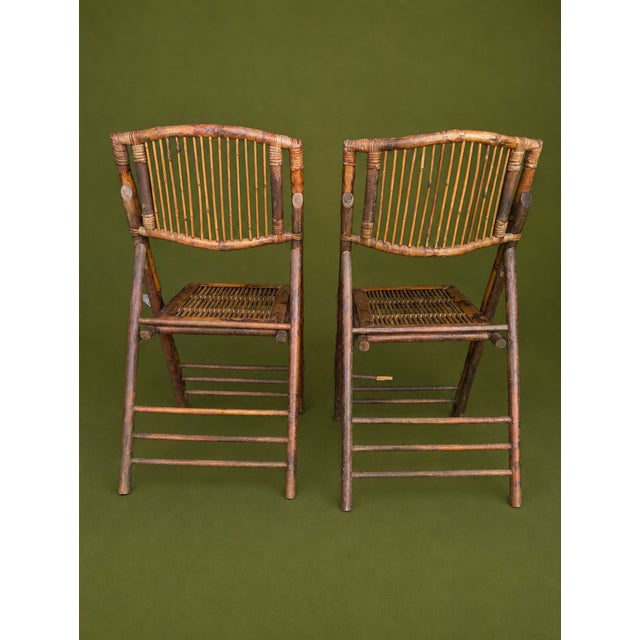 Mid 20th Century 1950s Boho Chic Bamboo & Rattan Folding Chairs, Pair For Sale - Image 5 of 13
