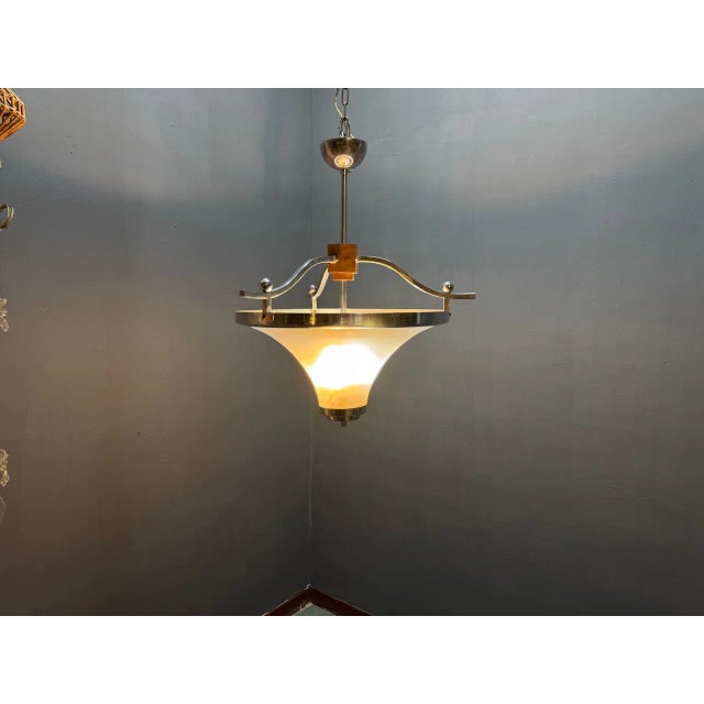 Art Deco Chrome and Murano Glass Pendant Light, 1950s For Sale - Image 6 of 10