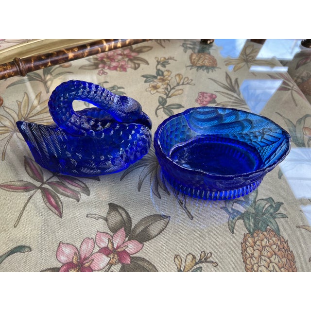 Vintage Blue Glass Swan on Nest Lidded Dish by Heisey For Sale - Image 4 of 4