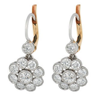 Early 20th Century Pair of Edwardian Style Diamond Floral Drop Platinum Earrings For Sale