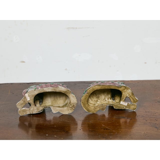 Ceramic Pair of Vintage Asian Glazed Ceramic Foo Dogs Figurines For Sale - Image 7 of 12