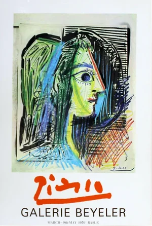 Pablo Picasso Gallerie Beyerler Exhibition, Basel Switzerland 1970 Lithographic Poster