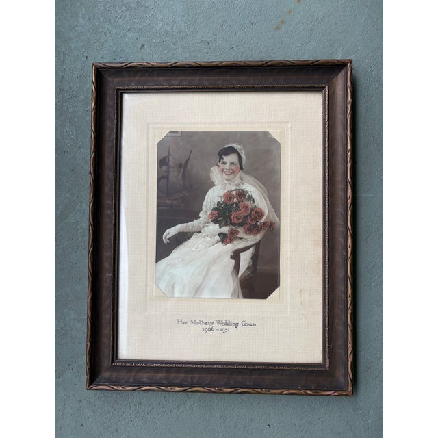 Traditional 1931 Hand-Colored Bridal Portrait in Original Frame – “Her Mother’s Wedding Gown 1906–1931” For Sale - Image 3 of 8