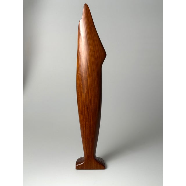 Mid-Century Modern Large Mid-Century Hand-Carved Sculpture of a Woman with Boat and Paddle, 1960s, Teak For Sale - Image 3 of 18