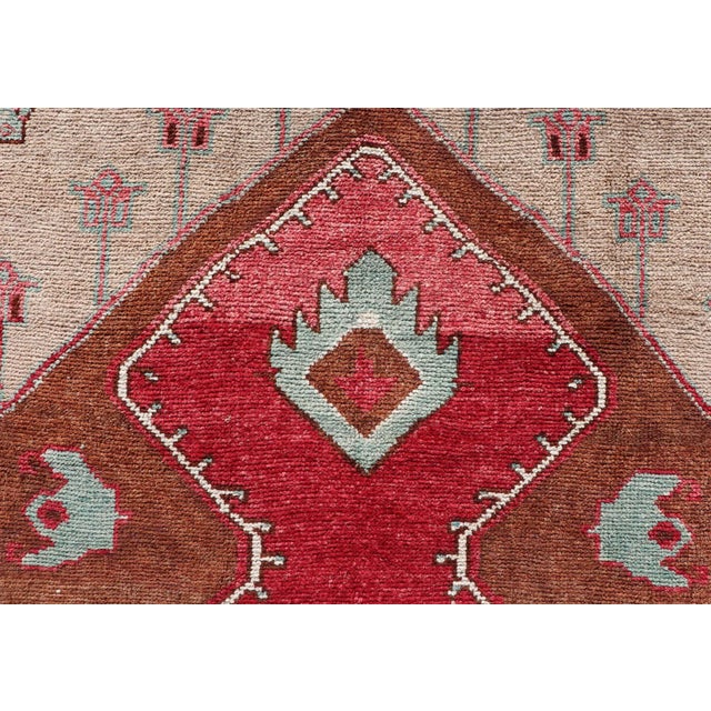 Taupe Large Vintage Turkish Oushak Rug With Warm Red, Taupe, and Soft Aqua Accents 7'9 X 15'5 For Sale - Image 8 of 16