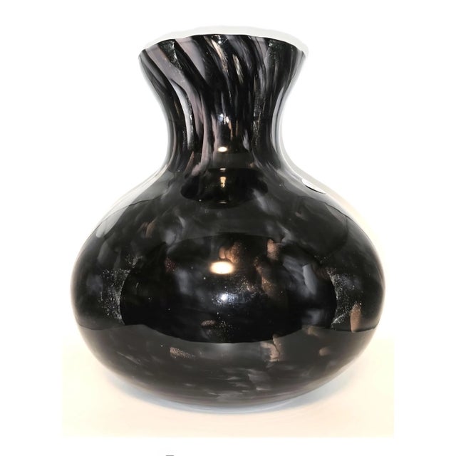 Large 1980s Maestri Vetrai Black & Silver Italian Art Glass Vase For Sale - Image 4 of 7