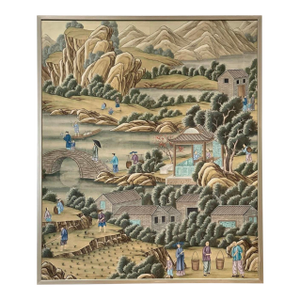 Monumental Gracie Hand-Painted Panel “Summer Harvest” Pattern Framed Wallpaper