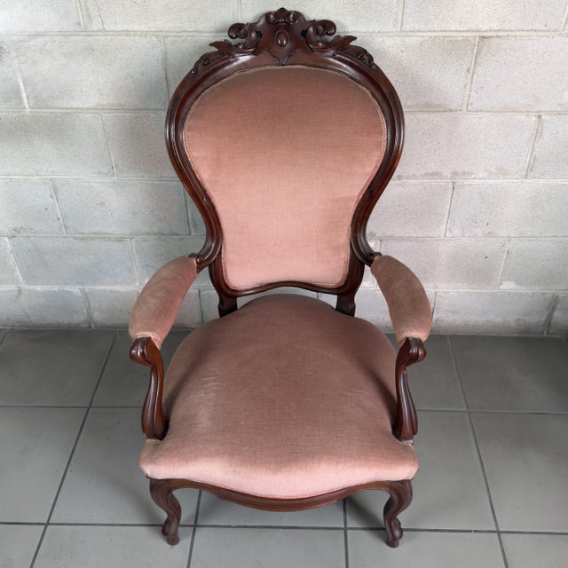 Antique Louis XV Armchair, Upholstered Fabric, Carved Wood, 20th Century For Sale - Image 5 of 11