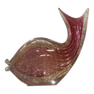 Flavio Poli Designed Fish Made by Archimedean Seguso . Murano Art Glass Ruby/Gold Color With Gold Leaf Inclusions Plus Bullicante Bibles. For Sale