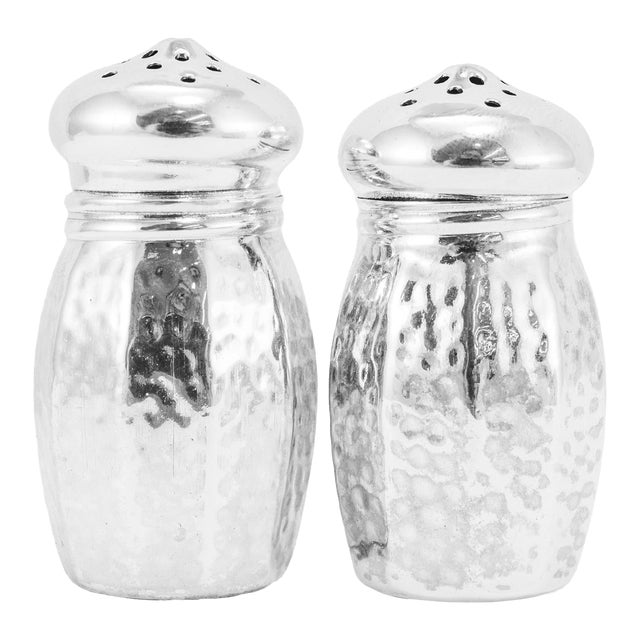 Vintage Sterling Silver Hammered Salt & Pepper Shakers Home Flatware Set For Sale