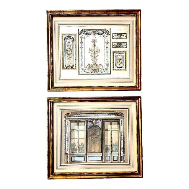 19th Century French Architectural Engravings Framed, Set of 2 For Sale