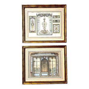 19th Century French Architectural Engravings Framed, Set of 2